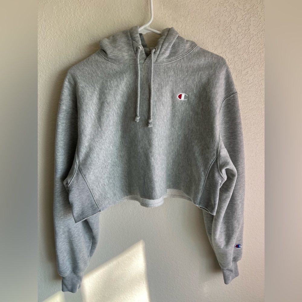 Champion Women Hoodie Reverse Weave Cropped Cut Off Gray Small -S